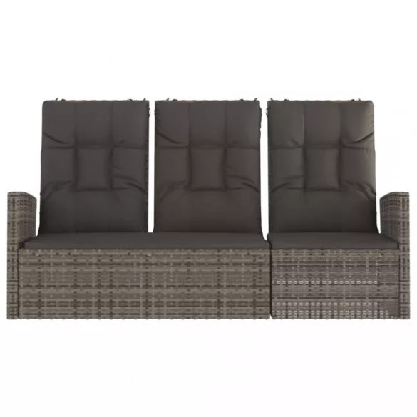 szürke polyrattan dönthető kerti pad párnával 173 cm