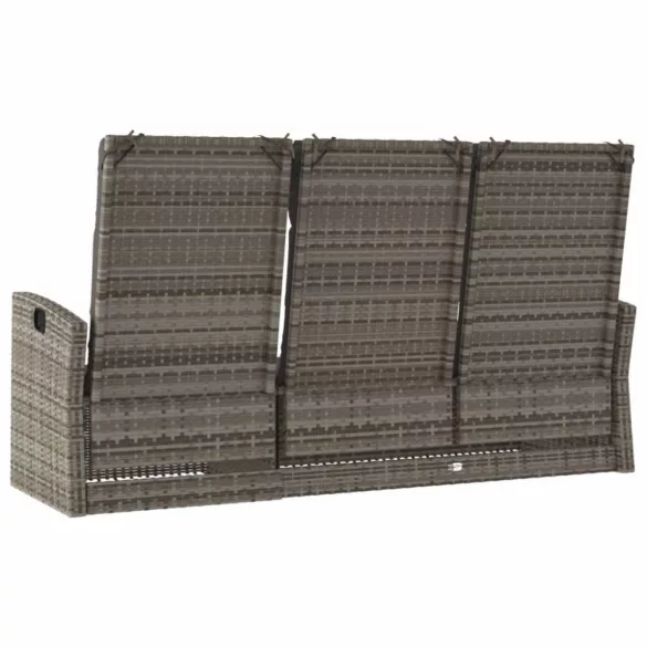 szürke polyrattan dönthető kerti pad párnával 173 cm