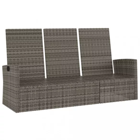 szürke polyrattan dönthető kerti pad párnával 173 cm