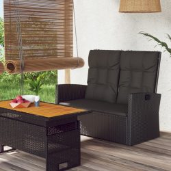 fekete polyrattan dönthető kerti pad párnával 118 cm