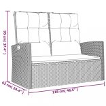 fekete polyrattan dönthető kerti pad párnával 118 cm