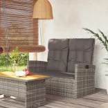 szürke polyrattan dönthető kerti pad párnákkal 118 cm