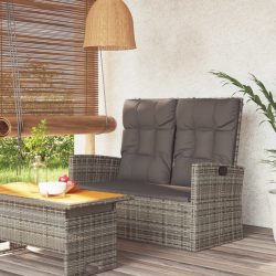 szürke polyrattan dönthető kerti pad párnákkal 118 cm