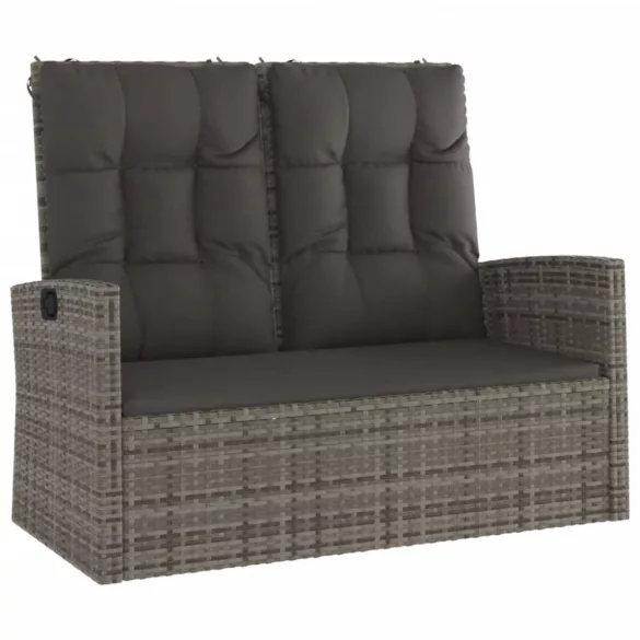 szürke polyrattan dönthető kerti pad párnákkal 118 cm