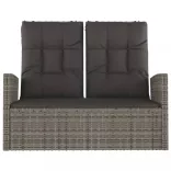 szürke polyrattan dönthető kerti pad párnákkal 118 cm