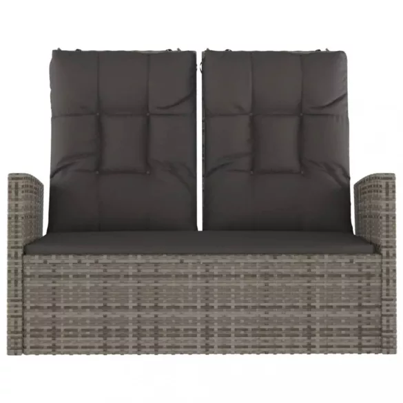 szürke polyrattan dönthető kerti pad párnákkal 118 cm
