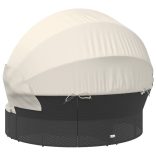 fekete polyrattan kültéri napozóágy napellenzővel és párnákkal