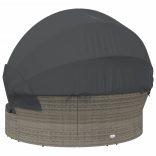 szürke polyrattan kültéri napozóágy napellenzővel és párnákkal