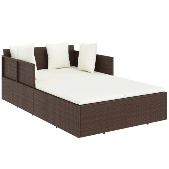 barna polyrattan napozóágy párnával 182 x 118 x 63 cm