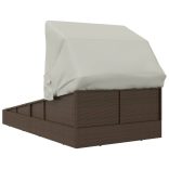 barna polyrattan napozóágy összecsukható tetővel 200x114x128 cm