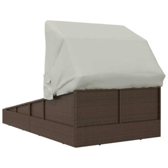 barna polyrattan napozóágy összecsukható tetővel 200x114x128 cm