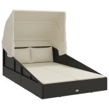 fekete polyrattan napágy összecsukható tetővel 200x114x128 cm