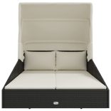 fekete polyrattan napágy összecsukható tetővel 200x114x128 cm