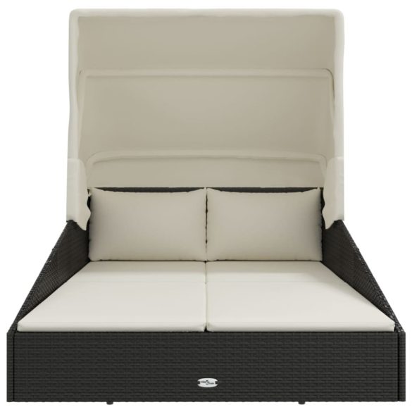 fekete polyrattan napágy összecsukható tetővel 200x114x128 cm