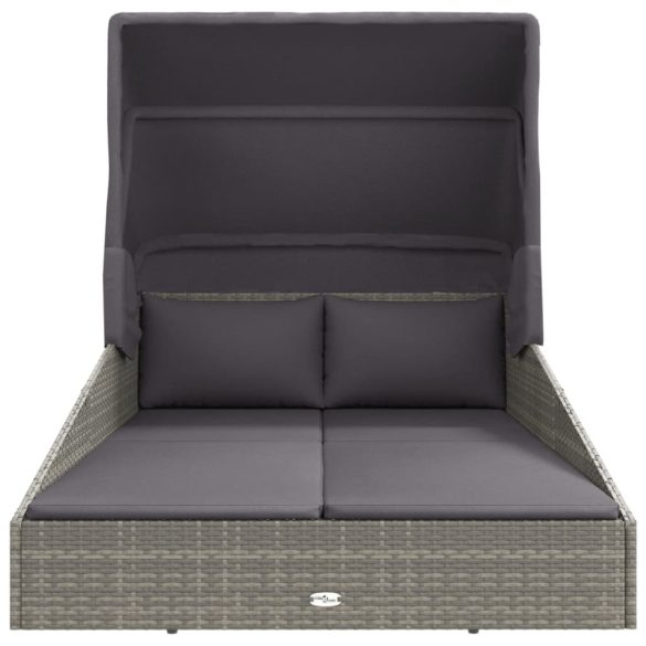 szürke polyrattan napágy összecsukható tetővel 200x114x128 cm
