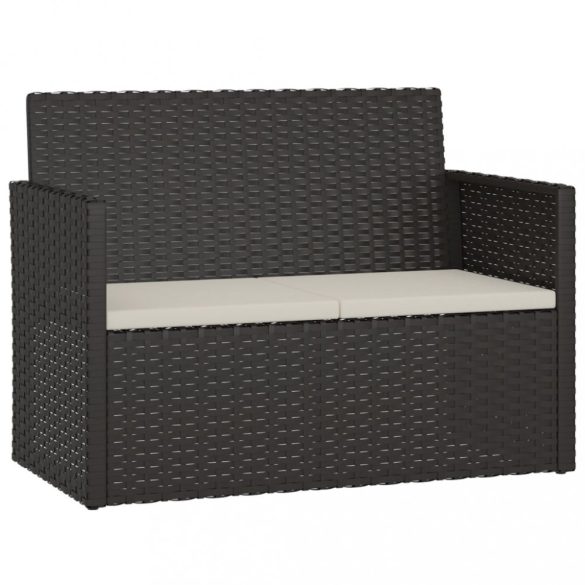 fekete polyrattan kerti pad párnákkal 105 cm