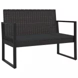 fekete polyrattan kerti pad párnákkal 106 cm
