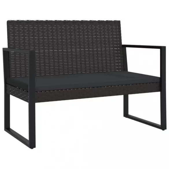 fekete polyrattan kerti pad párnákkal 106 cm