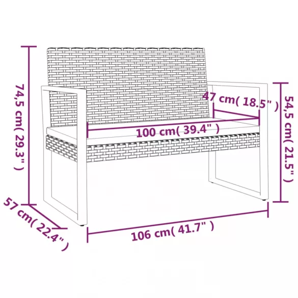 fekete polyrattan kerti pad párnákkal 106 cm