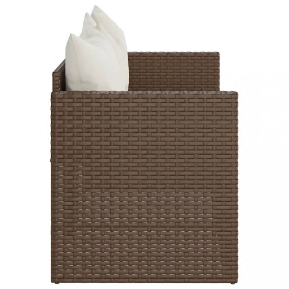 3 személyes barna polyrattan kerti kanapé párnával