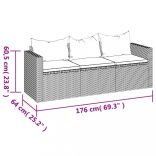 3 személyes barna polyrattan kerti kanapé párnával