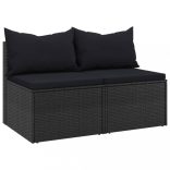 2 db fekete polyrattan kerti középső kanapé párnákkal
