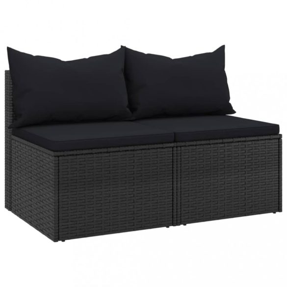 2 db fekete polyrattan kerti középső kanapé párnákkal