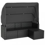 3-személyes fekete polyrattan kanapé tetővel és lábtartóval