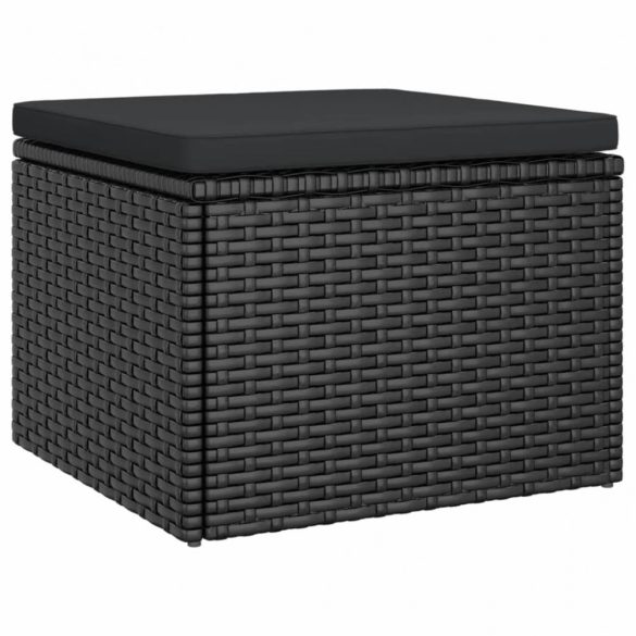 3-személyes fekete polyrattan kanapé tetővel és lábtartóval