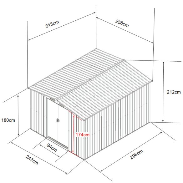 Archer stabil fém kerti tároló 8000 - 258cm x 313cm 8m2 magasított kivitel