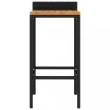 2 db fekete polyrattan és tömör akácfa bárszék