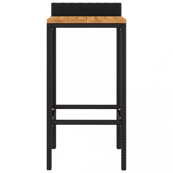 2 db fekete polyrattan és tömör akácfa bárszék