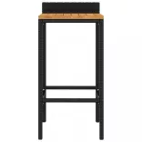 4 db fekete polyrattan és tömör akácfa bárszék