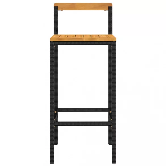 2 db fekete polyrattan és tömör akácfa bárszék