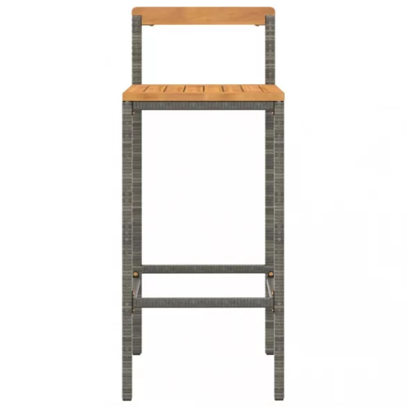 2 db szürke polyrattan és tömör akácfa bárszék