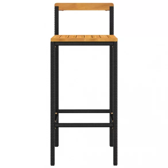 4 db fekete polyrattan és tömör akácfa bárszék