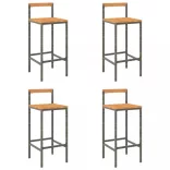 4 db szürke polyrattan és tömör akácfa bárszék