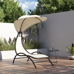   krémszínű szövet és acél napozóágy napernyővel 167x80x195 cm