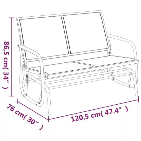 fekete textilén és acél kerti sikló pad 120,5 x 76 x 86,5 cm