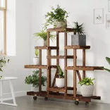 tömör fenyőfa virágtartó állvány kerekekkel 110 x 25 x 101 cm