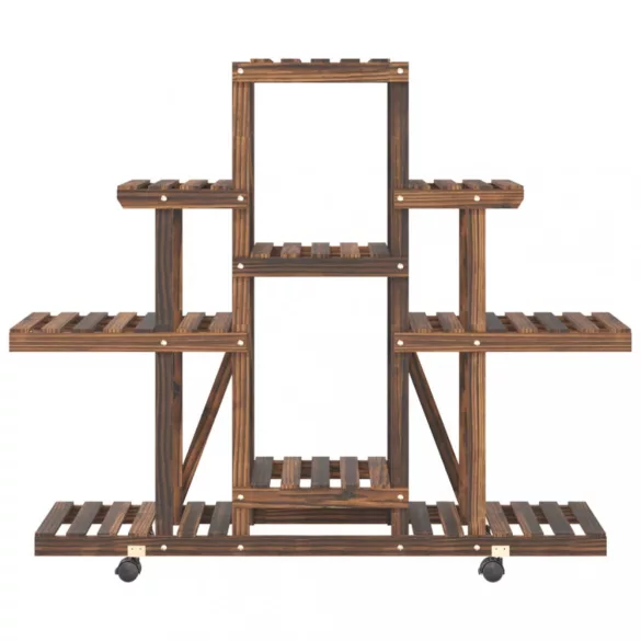 tömör fenyőfa virágtartó állvány kerekekkel 110 x 25 x 101 cm