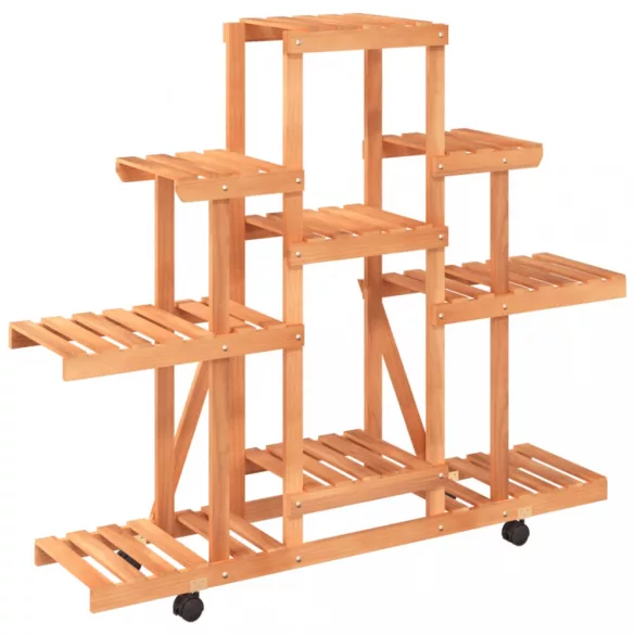 tömör fenyőfa virágtartó állvány kerekekkel 110 x 25 x 101 cm