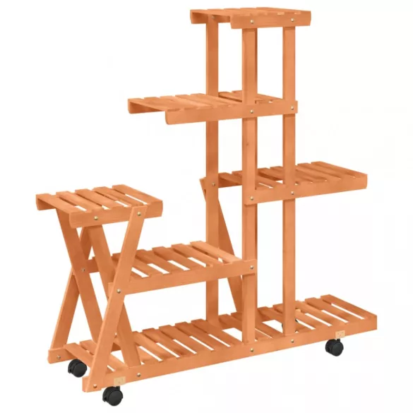 tömör fenyőfa virágtartó állvány kerekekkel 95 x 25 x 101 cm