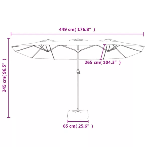 fekete dupla tetős napernyő 449x265 cm