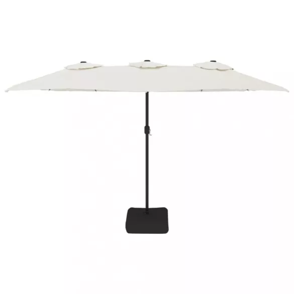homokfehér dupla tetős napernyő LED-ekkel 449x265 cm