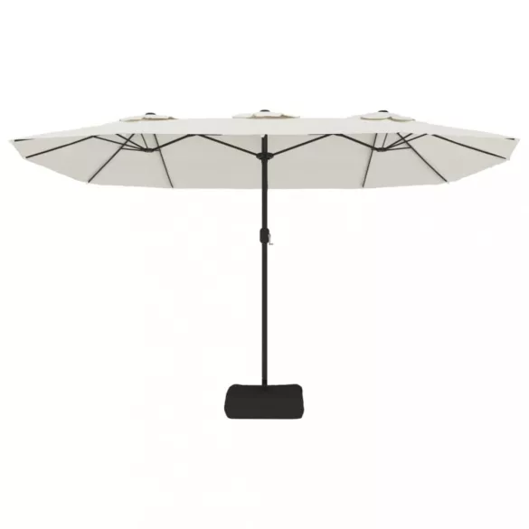 homokfehér dupla tetős napernyő LED-ekkel 449x265 cm