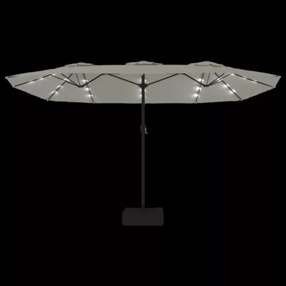 homokfehér dupla tetős napernyő LED-ekkel 449x265 cm