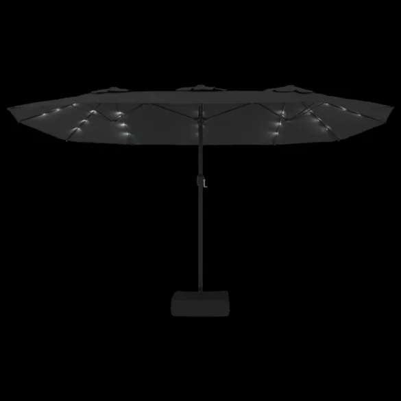 fekete dupla tetős napernyő LED-ekkel 449x265 cm