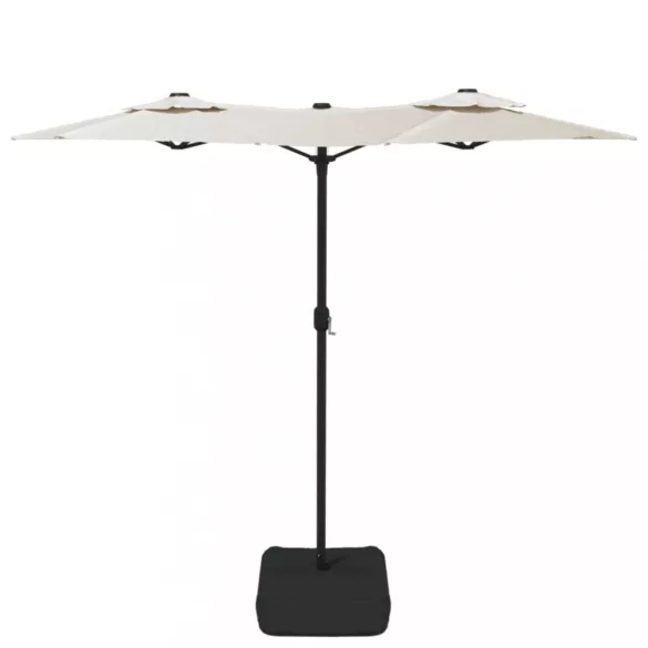 homokfehér dupla tetős napernyő LED-ekkel 316x145 cm