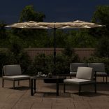 tópszínű dupla tetős napernyő LED-ekkel 316x145 cm